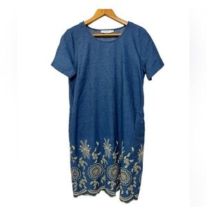 Conbipel Chambray Embroidery Bottom Short sleeve Midi Italian Dress Size M/8